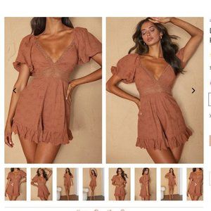Desert Rose Puff Sleeve Frill Eyelet Romper Rust - Brown/Copper/Tan - NEVER WORN